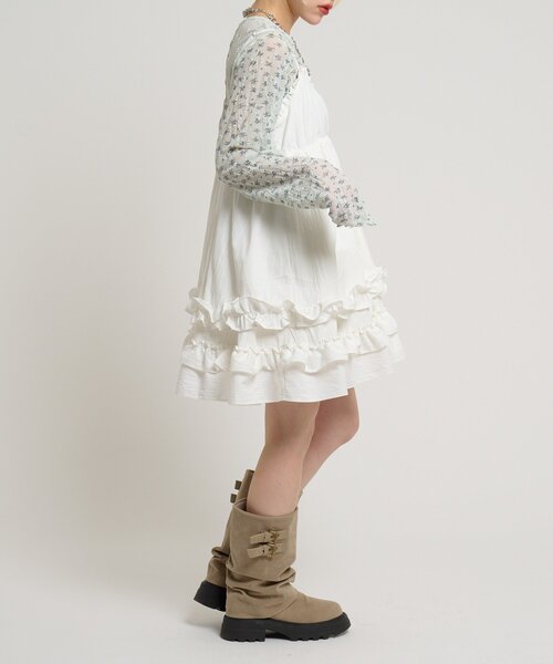 w closet（ダブルクローゼット）の「フリルミニキャミワンピース（ワンピース・レディース・ブラック/オフホワイト・FREE）」の13枚目の写真
