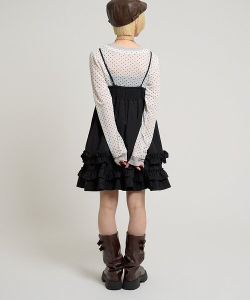 w closet（ダブルクローゼット）の「フリルミニキャミワンピース（ワンピース・レディース・ブラック/オフホワイト・FREE）」の20枚目の写真
