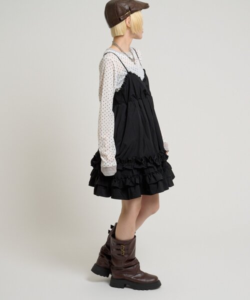 w closet（ダブルクローゼット）の「フリルミニキャミワンピース（ワンピース・レディース・ブラック/オフホワイト・FREE）」の21枚目の写真