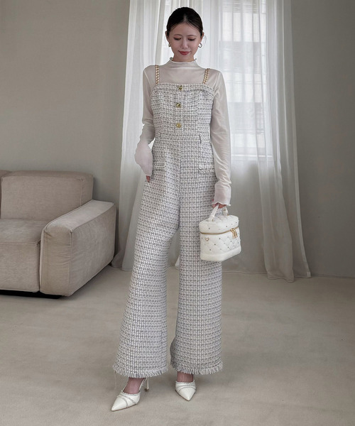 ROYAL PARTY（ロイヤルパーティー）の「ダブルチェーンストラップツイードオールインワン（つなぎ/オールインワン・レディース・ブルー/ベージュ/ブラック/その他・FREE）」の7枚目の写真