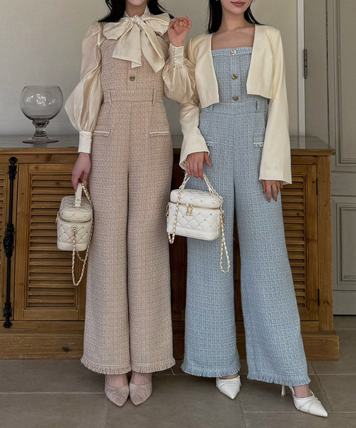 ROYAL PARTY（ロイヤルパーティー）の「ダブルチェーンストラップツイードオールインワン（つなぎ/オールインワン・レディース・ブルー/ベージュ/ブラック/その他・FREE）」の9枚目の写真