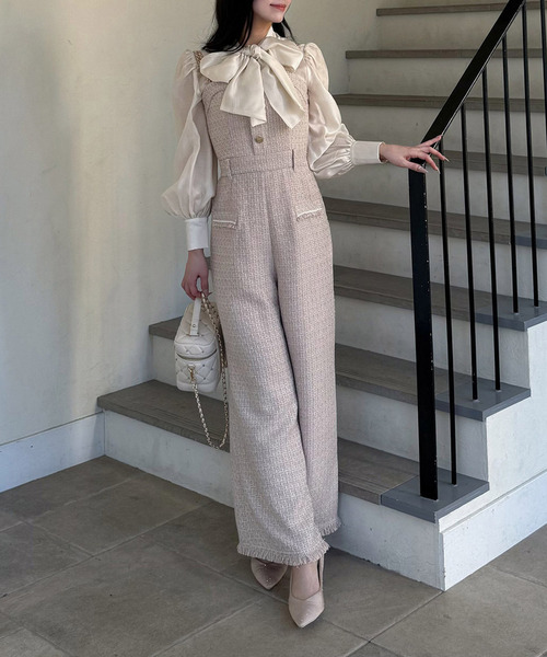 ROYAL PARTY（ロイヤルパーティー）の「ダブルチェーンストラップツイードオールインワン（つなぎ/オールインワン・レディース・ブルー/ベージュ/ブラック/その他・FREE）」の10枚目の写真