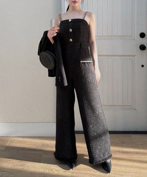 ROYAL PARTY（ロイヤルパーティー）の「ダブルチェーンストラップツイードオールインワン（つなぎ/オールインワン・レディース・ブルー/ベージュ/ブラック/その他・FREE）」の11枚目の写真