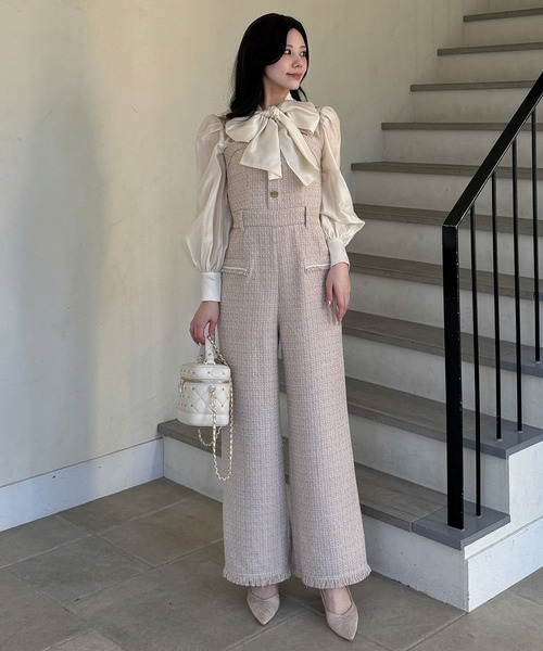 ROYAL PARTY（ロイヤルパーティー）の「ダブルチェーンストラップツイードオールインワン（つなぎ/オールインワン・レディース・ブルー/ベージュ/ブラック/その他・FREE）」の3枚目の写真