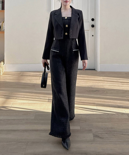 ROYAL PARTY（ロイヤルパーティー）の「ダブルチェーンストラップツイードオールインワン（つなぎ/オールインワン・レディース・ブルー/ベージュ/ブラック/その他・FREE）」の2枚目の写真