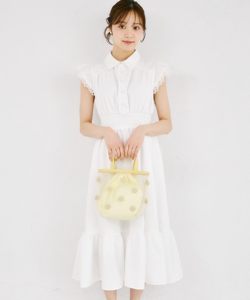 tocco closet（トッコ　クローゼット）の「フラワーモチーフ付きシアーハンドバッグ（ハンドバッグ・レディース・ブラック・FREE）」の9枚目の写真