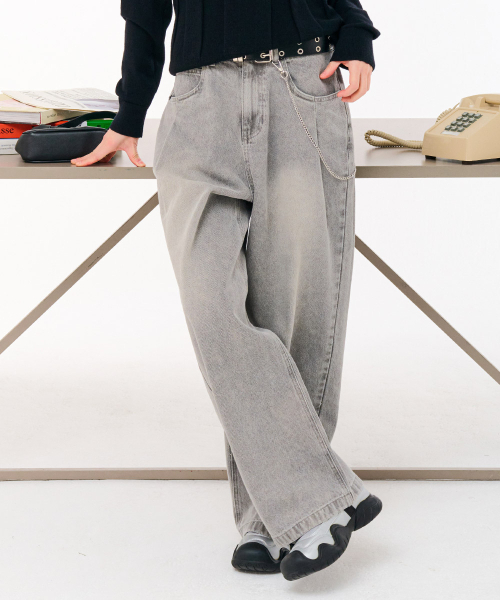 CHASECULT（チェイスカルト）の「女性グレー1タックワイドデニムパンツ-FBRG2378C02（デニムパンツ・レディース・ライトグレー・70/67/74）」の2枚目の写真