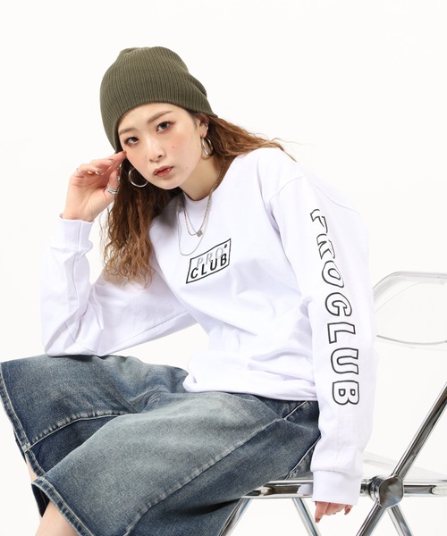 PRO CLUB (プロクラブ)の「PRO CLUB L/S TEE ボックスロゴワッペン ヘビーウェイト長袖Tシャツ ロンT(Tシャツ/カットソー・メンズ・ブラック/ネイビー/ホワイト・2XL/L/M/XL/3XL/S)」の1枚目の写真