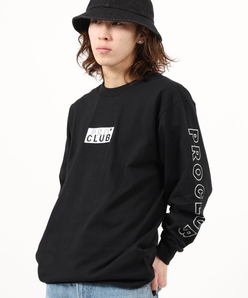 PRO CLUB (プロクラブ)の「PRO CLUB L/S TEE ボックスロゴワッペン ヘビーウェイト長袖Tシャツ ロンT(Tシャツ/カットソー・メンズ・ブラック/ネイビー/ホワイト・2XL/L/M/XL/3XL/S)」の2枚目の写真