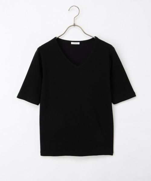 Honeys(ハニーズ)の「【ハニさら・接触冷感・UVカット】半袖VネックTシャツ(Tシャツ/カットソー・レディース・イエロー/ブラック/オフホワイト/ブルー・3L/L/LL/M/S)」の16枚目の写真