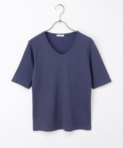 Honeys(ハニーズ)の「【ハニさら・接触冷感・UVカット】半袖VネックTシャツ(Tシャツ/カットソー・レディース・イエロー/ブラック/オフホワイト/ブルー・3L/L/LL/M/S)」の18枚目の写真