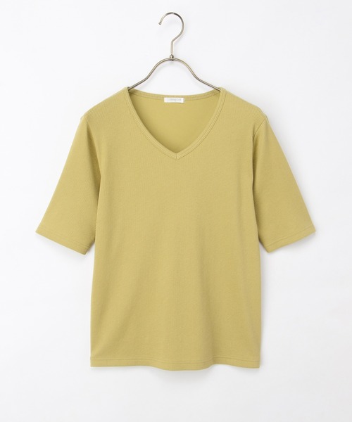 Honeys(ハニーズ)の「【ハニさら・接触冷感・UVカット】半袖VネックTシャツ(Tシャツ/カットソー・レディース・イエロー/ブラック/オフホワイト/ブルー・3L/L/LL/M/S)」の20枚目の写真