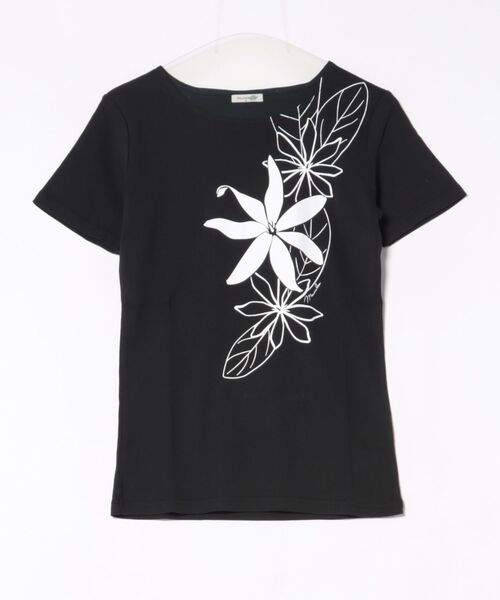 Maunaloa(マウナロア)の「【Maunaloa】ティアレリーフTシャツ(Tシャツ/カットソー・レディース・ブルー/オフホワイト/ブラック・L/M/XL)」の1枚目の写真