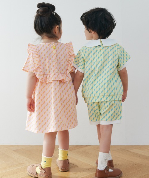 moimoln（モイモルン）の「【吸汗速乾】幾何学柄フリル半袖ワンピース（ワンピース・キッズ・ピンク・80ｃｍ/90cm/100cm/110cm/120cm/130cm）」の9枚目の写真