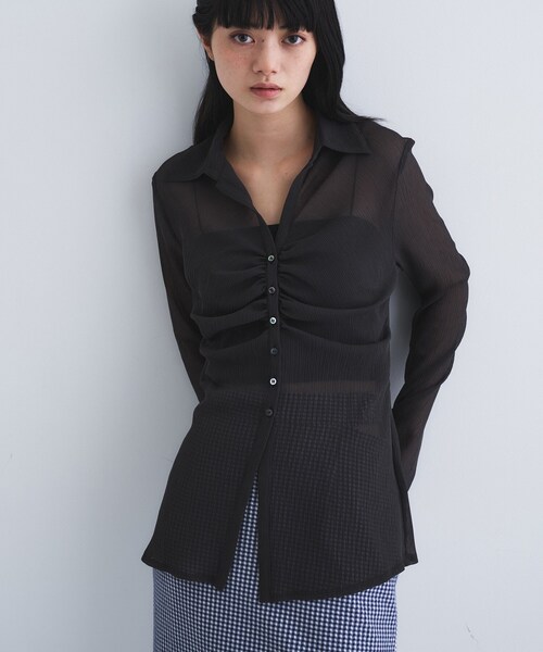 CODE A（コードエー）の「thin gather shirts（シャツ/ブラウス・レディース・ホワイト/チャコールグレー/サックスブルー・00）」の2枚目の写真