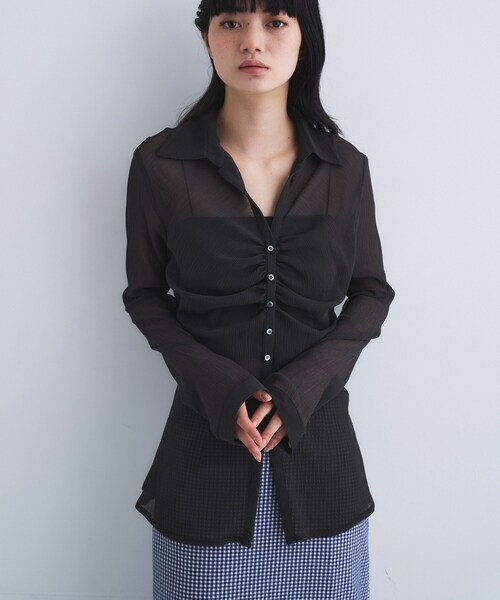 CODE A（コードエー）の「thin gather shirts（シャツ/ブラウス・レディース・ホワイト/チャコールグレー/サックスブルー・00）」の4枚目の写真