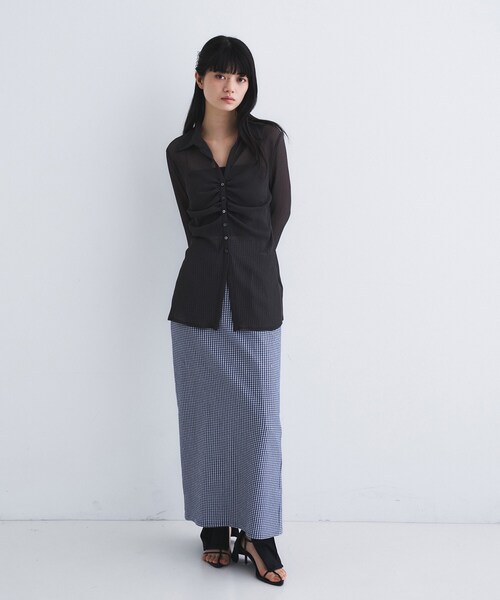 CODE A（コードエー）の「thin gather shirts（シャツ/ブラウス・レディース・ホワイト/チャコールグレー/サックスブルー・00）」の6枚目の写真