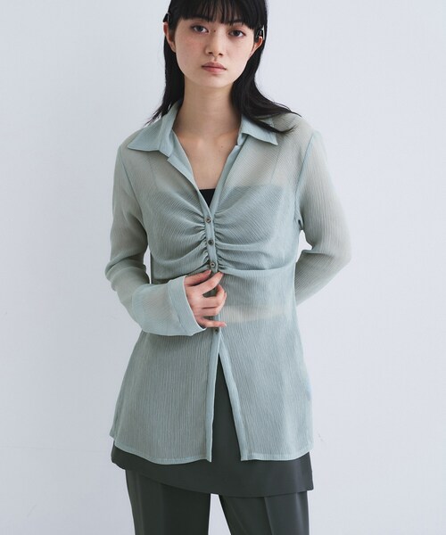 CODE A（コードエー）の「thin gather shirts（シャツ/ブラウス・レディース・ホワイト/チャコールグレー/サックスブルー・00）」の9枚目の写真