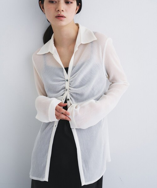 CODE A（コードエー）の「thin gather shirts（シャツ/ブラウス・レディース・ホワイト/チャコールグレー/サックスブルー・00）」の14枚目の写真