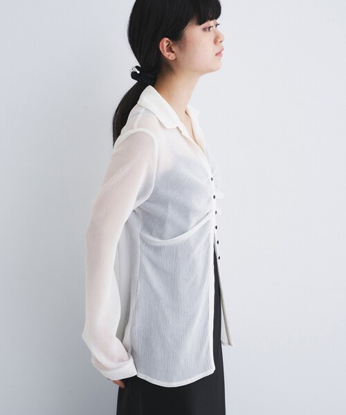 CODE A（コードエー）の「thin gather shirts（シャツ/ブラウス・レディース・ホワイト/チャコールグレー/サックスブルー・00）」の15枚目の写真