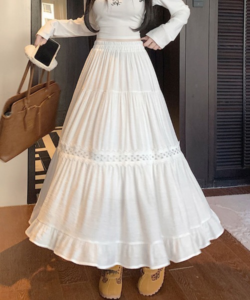 mielu(ミエル)の「フリルティアードスカート(スカート・レディース・ホワイト/ブラック・LARGE/MEDIUM)」の9枚目の写真