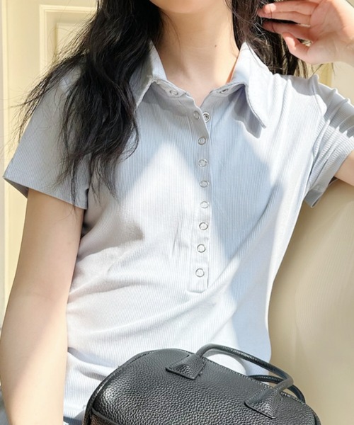 Ada.（エイダ）の「リングドットボタン付き リブ半袖ポロ タイトシルエットロングワンピ（ワンピース・レディース・ブルー/ブラック/ブラウン・FREE）」の19枚目の写真