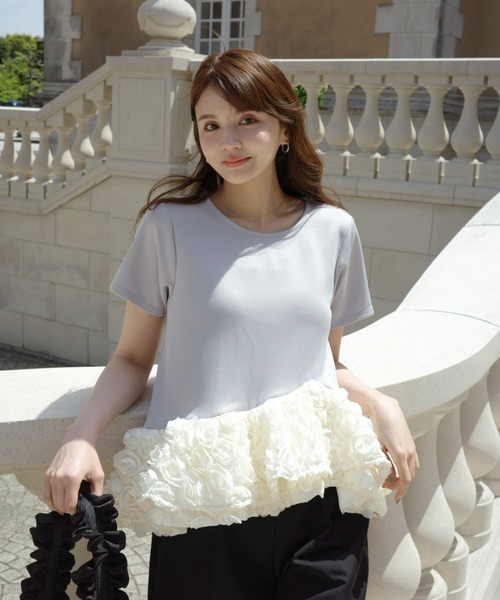 idem(イデム)の「rose frill peplum tops / ローズフリルペプラムトップス(Tシャツ/カットソー・レディース・グレー・FREE)」の20枚目の写真