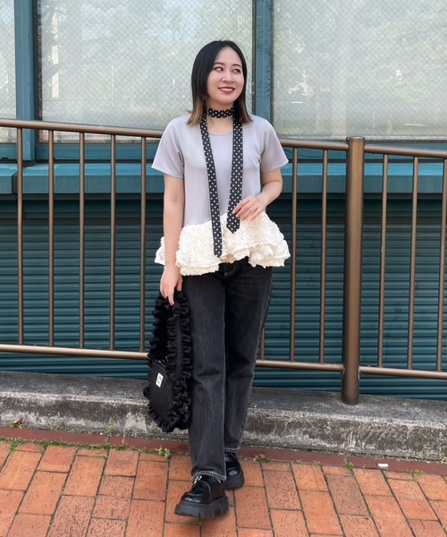 idem(イデム)の「rose frill peplum tops / ローズフリルペプラムトップス(Tシャツ/カットソー・レディース・グレー・FREE)」の18枚目の写真