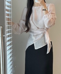 イレギュラークルーネック長袖ブラウス