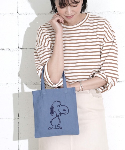 Vintage PEANUTS（ビンテージピーナッツ）の「"09"≪Vintage PEANUTS≫1ポケット キャンバス 刺繍 ミニ トートバッグ（トートバッグ・レディース・アイボリー/ネイビー・ONE SIZE）」の7枚目の写真