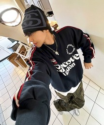 NOWLE（ノウル）の「【NOWLE】ルーズシルエット サイドライン レトロロゴプリント クルーネック スウェット トレーナー（スウェット）」