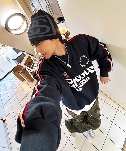 NOWLE(ノウル)の「【NOWLE】ルーズシルエット サイドライン レトロロゴプリント クルーネック スウェット トレーナー(スウェット・メンズ・アッシュ/ネイビー・X-LARGE/LARGE/MEDIUM)」の13枚目の写真