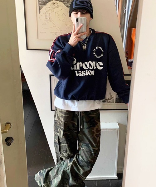 NOWLE(ノウル)の「【NOWLE】ルーズシルエット サイドライン レトロロゴプリント クルーネック スウェット トレーナー(スウェット・メンズ・アッシュ/ネイビー・X-LARGE/LARGE/MEDIUM)」の14枚目の写真