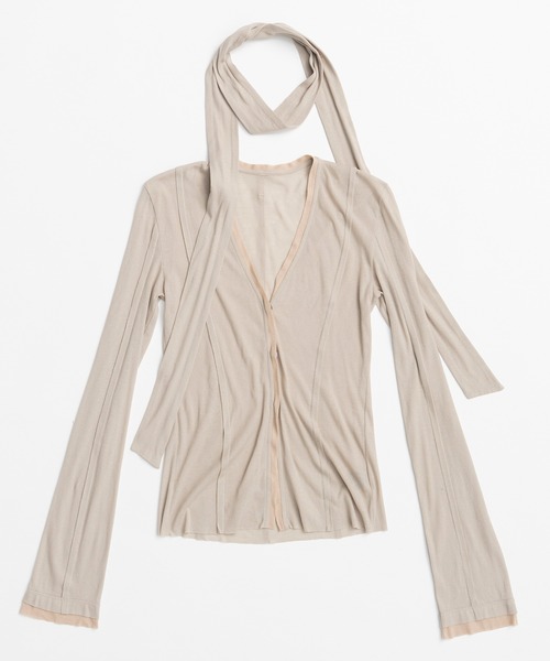 PRANK PROJECT（プランクプロジェクト）の「【2026Summer Pre-Order】アウトシームジャージーカーデ / Outseam Jersey Cardigan（カーディガン/ボレロ・レディース・ライトグレー/ブラック・FREE）」の13枚目の写真