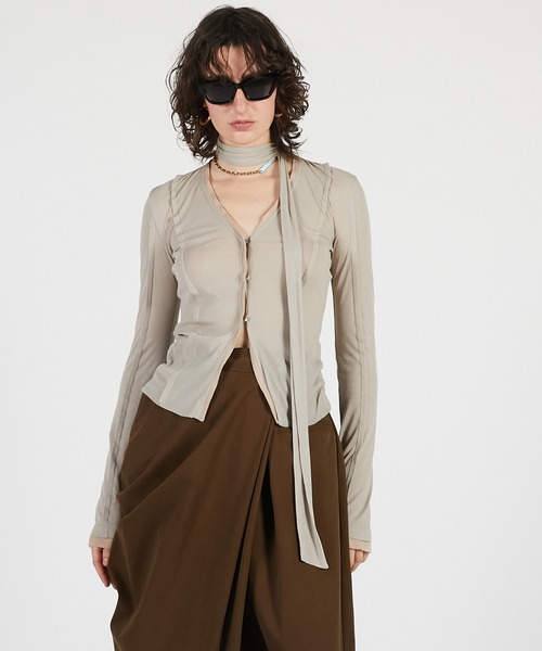 PRANK PROJECT（プランクプロジェクト）の「【2026Summer Pre-Order】アウトシームジャージーカーデ / Outseam Jersey Cardigan（カーディガン/ボレロ・レディース・ライトグレー/ブラック・FREE）」の9枚目の写真