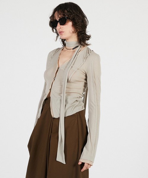 PRANK PROJECT（プランクプロジェクト）の「【2026Summer Pre-Order】アウトシームジャージーカーデ / Outseam Jersey Cardigan（カーディガン/ボレロ・レディース・ライトグレー/ブラック・FREE）」の10枚目の写真