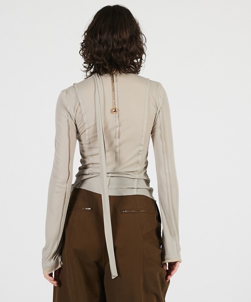 PRANK PROJECT（プランクプロジェクト）の「【2026Summer Pre-Order】アウトシームジャージーカーデ / Outseam Jersey Cardigan（カーディガン/ボレロ・レディース・ライトグレー/ブラック・FREE）」の11枚目の写真