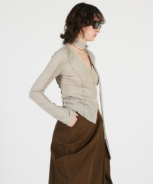 PRANK PROJECT（プランクプロジェクト）の「【2026Summer Pre-Order】アウトシームジャージーカーデ / Outseam Jersey Cardigan（カーディガン/ボレロ・レディース・ライトグレー/ブラック・FREE）」の12枚目の写真