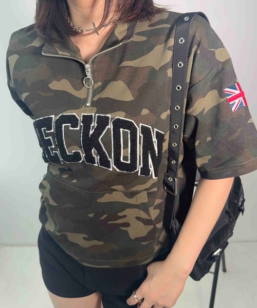 AS KNOW AS plus(アズノゥアズプラス)の「〇ポケット付きハーフジップジップ 袖ワッペン半袖プルオーバー(Tシャツ/カットソー・レディース・オートミール/ネイビー/レッド/チャコールグレー/レッド系/アイボリー系/カーキ系/ネイビー系・FREE)」の10枚目の写真