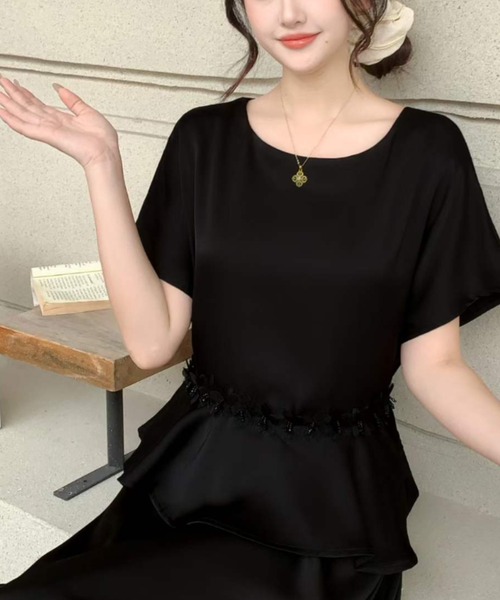 a lot of love(ア ロット オブ ラブ)の「ペプラムシルエット シルキーセットアップ(セットアップ・レディース・アイボリー/ブラック/ベージュ・FREE)」の11枚目の写真