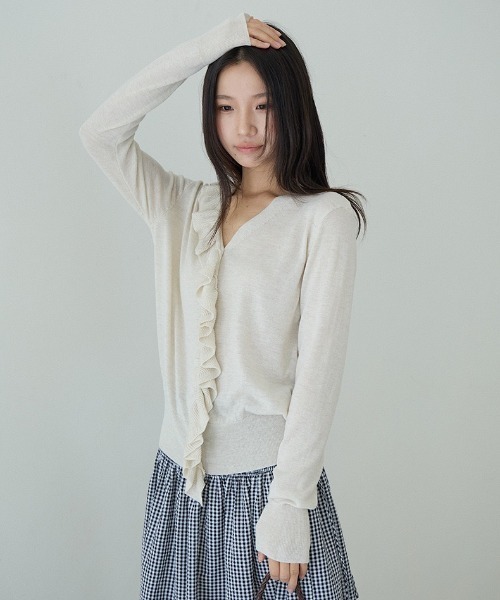 CHUN CHUN NOTES(チュンチュンノーツ)の「26SS/フリルデザイン Vネックニットカーディガン(カーディガン/ボレロ・レディース・グレー/アイボリー・F)」の21枚目の写真