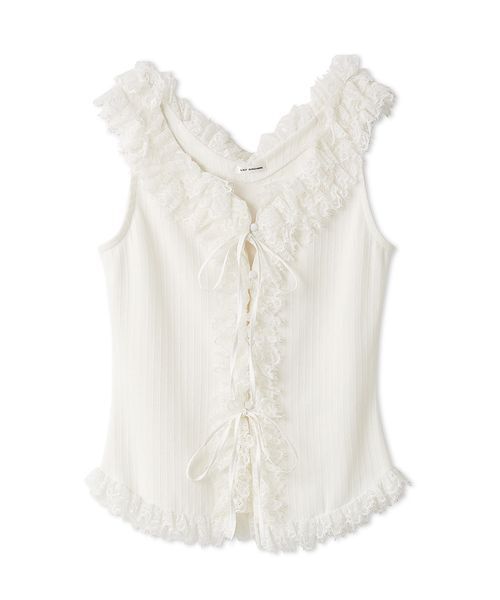レースフリルコンビカットトップス（Tシャツ/カットソー）｜LILY BROWN