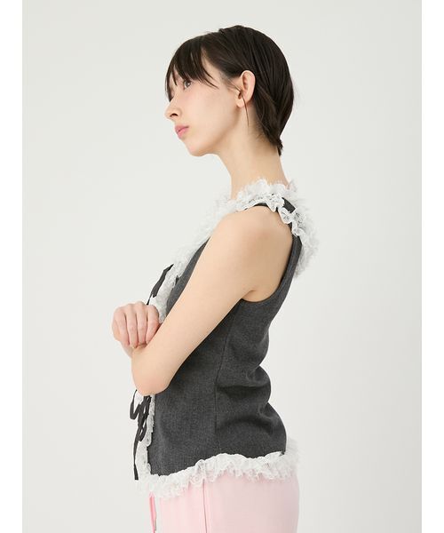 LILY BROWN(リリーブラウン)の「レースフリルコンビカットトップス(Tシャツ/カットソー・レディース・ホワイト/レッド/チャコールグレー・F)」の9枚目の写真