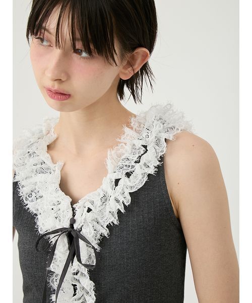 LILY BROWN(リリーブラウン)の「レースフリルコンビカットトップス(Tシャツ/カットソー・レディース・ホワイト/レッド/チャコールグレー・F)」の11枚目の写真