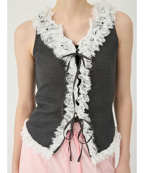 LILY BROWN(リリーブラウン)の「レースフリルコンビカットトップス(Tシャツ/カットソー・レディース・ホワイト/レッド/チャコールグレー・F)」の13枚目の写真