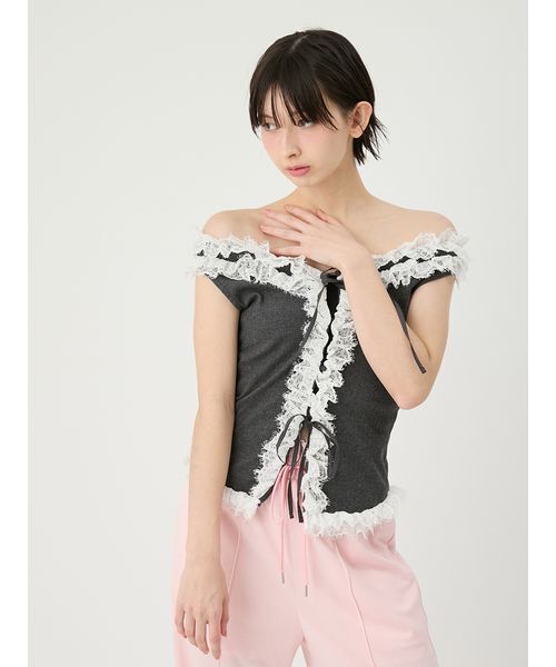 LILY BROWN(リリーブラウン)の「レースフリルコンビカットトップス(Tシャツ/カットソー・レディース・ホワイト/レッド/チャコールグレー・F)」の15枚目の写真
