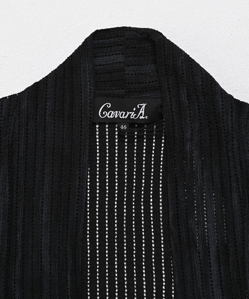 CavariA(キャバリア)の「『CavariA/キャバリア』汚し加工はしご編みショール7分袖ガウン(Tシャツ/カットソー・メンズ・ブラック/ホワイト・XL/L/M)」の5枚目の写真