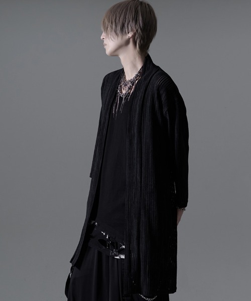 CavariA(キャバリア)の「『CavariA/キャバリア』汚し加工はしご編みショール7分袖ガウン(Tシャツ/カットソー・メンズ・ブラック/ホワイト・XL/L/M)」の14枚目の写真