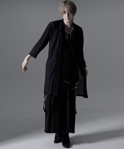 CavariA(キャバリア)の「『CavariA/キャバリア』汚し加工はしご編みショール7分袖ガウン(Tシャツ/カットソー・メンズ・ブラック/ホワイト・XL/L/M)」の15枚目の写真