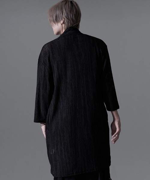 CavariA(キャバリア)の「『CavariA/キャバリア』汚し加工はしご編みショール7分袖ガウン(Tシャツ/カットソー・メンズ・ブラック/ホワイト・XL/L/M)」の16枚目の写真